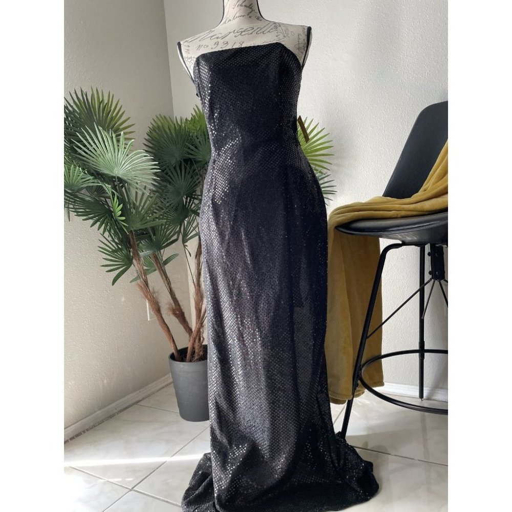 Roberta Strapless Open Back Black Sequin Gown Sz 4